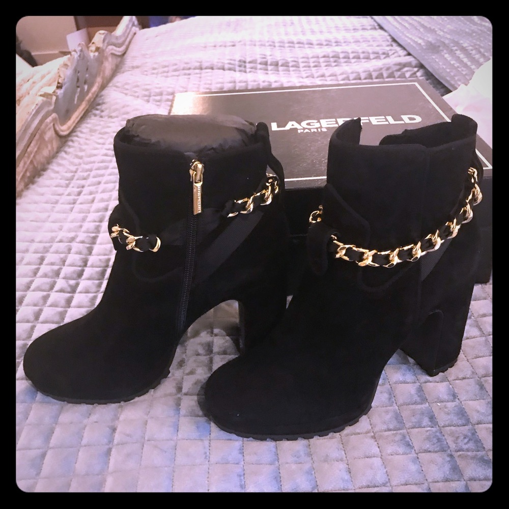Karl Lagerfeld suede ankle booties:REDUCED to $370